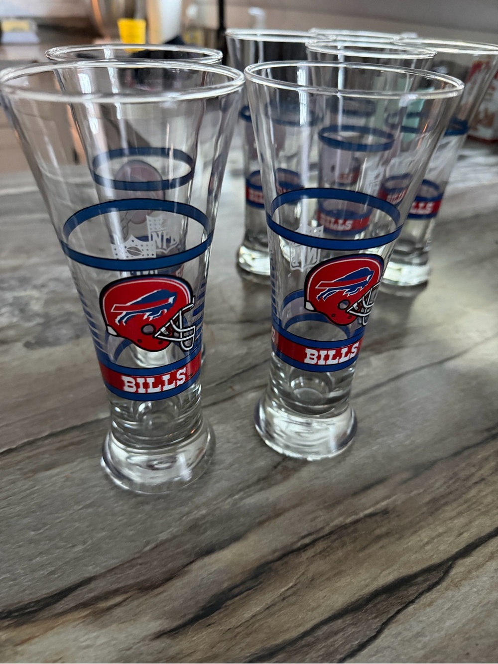 Vintage Buffalo Bills Red & Blue Pilsner Glasses - Set of 7